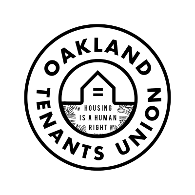 The Oakland Tenants Union logo is formed by two concentric circles. Inside the outer circle, Oakland Tenants Union is written. Inside the inner circle, there is a simple building.